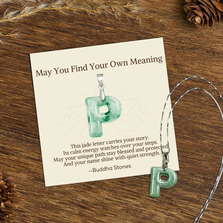 Buddha Stones "May You Find Your Own Meaning" Natural A-Z Letter Jade 925 Sterling Silver Chain Necklace Includes Gift Message Card - P - Titanium Steel Chain&Silver Chain(One Pendant) - Standard Gift Box - image 80