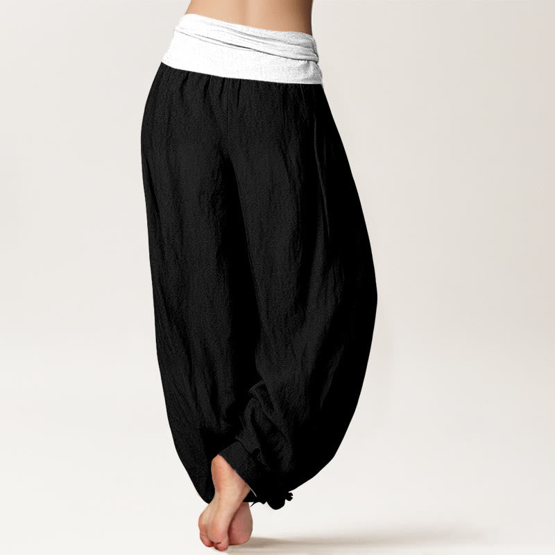 Buddha Stones Cotton Blue Black Gray Solid Color Women's Elastic Waist Harem Pants - image 6