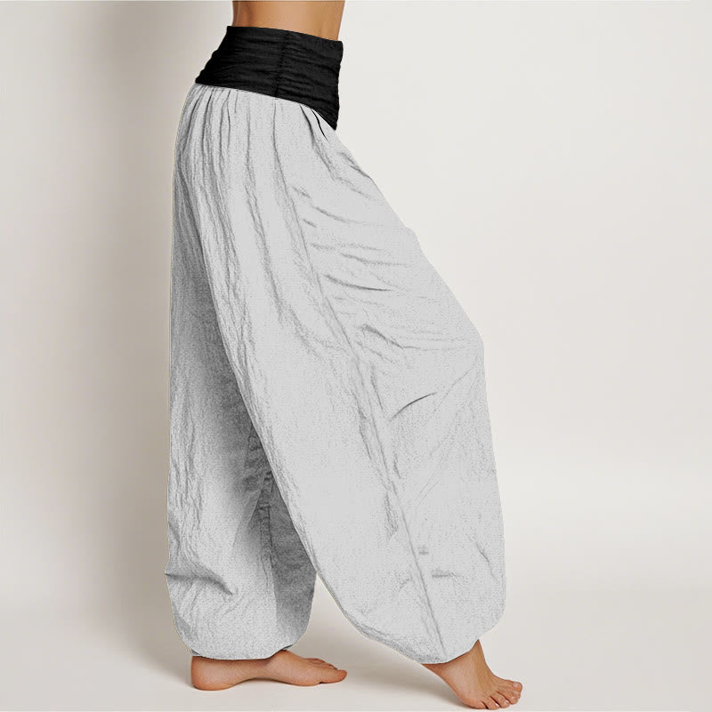 Buddha Stones Cotton Blue Black Gray Solid Color Women's Elastic Waist Harem Pants - image 13