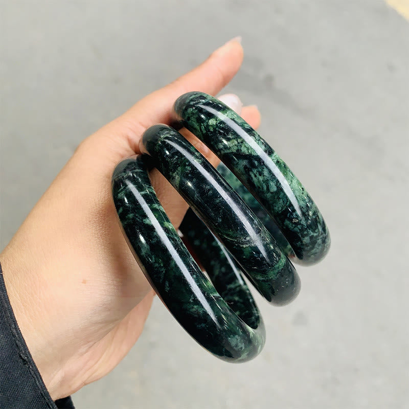 Buddha Stones Nanyang Black-Green Jade Protection Cuff Bangle Bracelet - 62mm - image 0