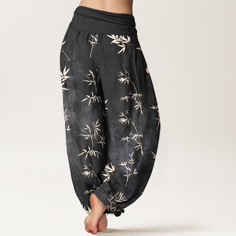 Buddha Stones Cotton Simple Bamboo Leaves Pattern Women's Elastic Waist Harem Pants - image 9