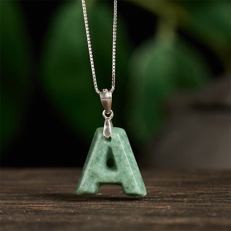 Buddha Stones Natural A-Z Letter Jade 925 Sterling Silver Silm Chain Prosperity Necklace Pendant - image 2