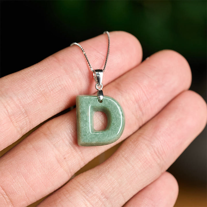 Buddha Stones Natural A-Z Letter Jade 925 Sterling Silver Silm Chain Prosperity Necklace Pendant - image 26