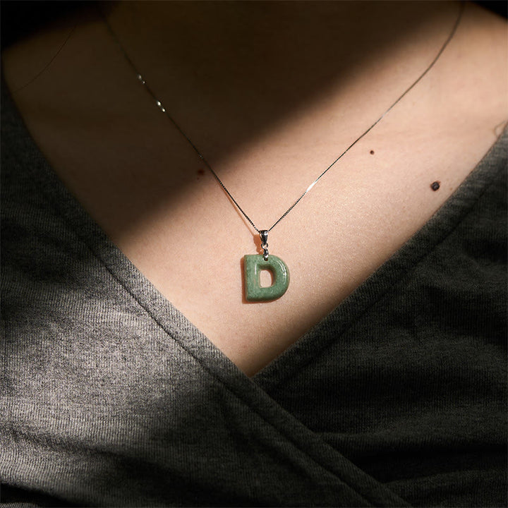 Buddha Stones Natural A-Z Letter Jade 925 Sterling Silver Silm Chain Prosperity Necklace Pendant - image 27