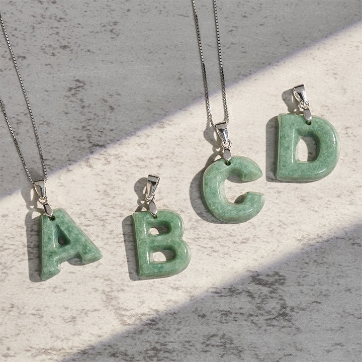 Buddha Stones Natural A-Z Letter Jade 925 Sterling Silver Silm Chain Prosperity Necklace Pendant - image 50