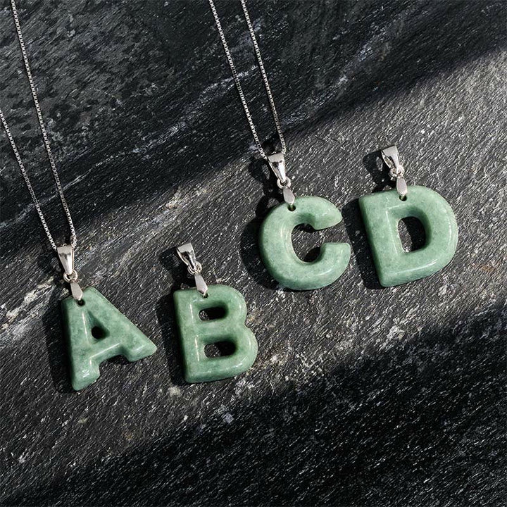 Buddha Stones Natural A-Z Letter Jade 925 Sterling Silver Silm Chain Prosperity Necklace Pendant - image 0