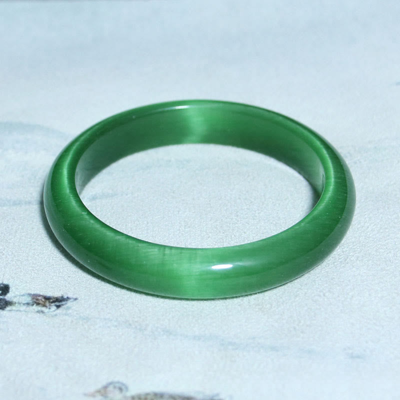 Buddha Stones Green Cat's Eye Stone Relieve Stress Wealth Thin Cuff Bangle Bracelet - Green Cat's Eye(Confidence ♥ Wealth) - 64mm - image 0