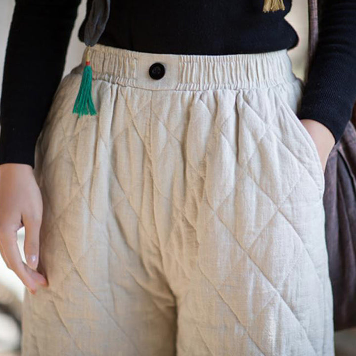 Buddha Stones Solid Color Thick Cotton Women's Wide Leg Pants With Pockets - image 4