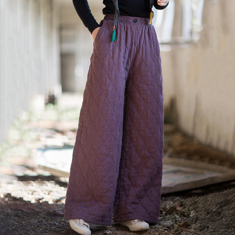Buddha Stones Solid Color Thick Cotton Women's Wide Leg Pants With Pockets - image 7