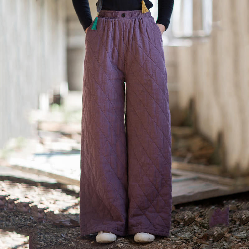 Buddha Stones Solid Color Thick Cotton Women's Wide Leg Pants With Pockets - image 8
