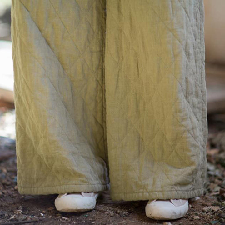 Buddha Stones Solid Color Thick Cotton Women's Wide Leg Pants With Pockets - image 17