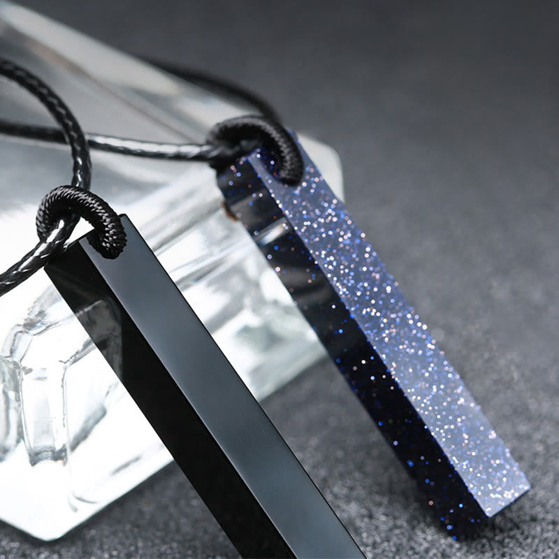 Buddha Stones Black Obsidian Blue Sandstone Transformation Necklace Pendant - image 9