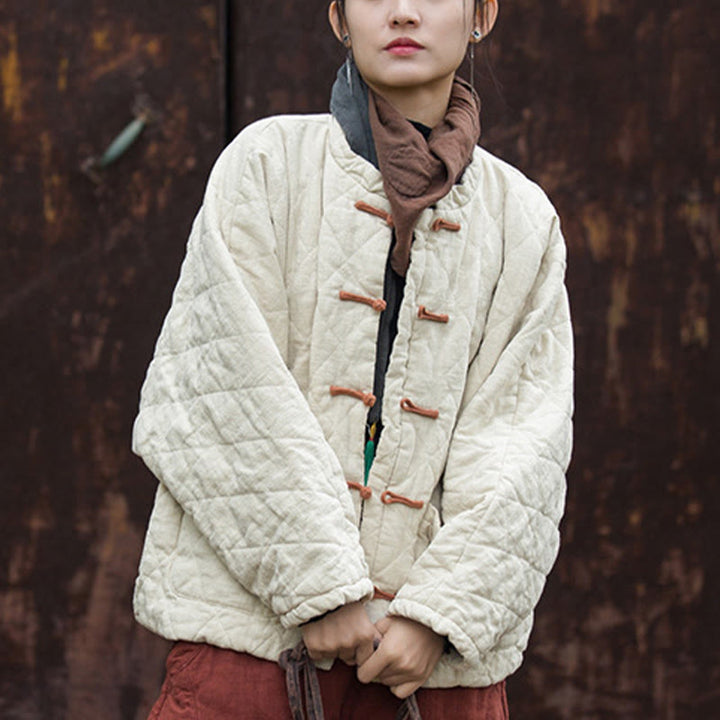 Buddha Stones Winter Frog-Button Lines Open Front Cotton Long Sleeve Women's Thermal Jacket With Pockets - image 5