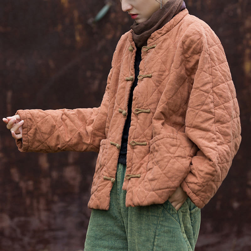 Buddha Stones Winter Frog-Button Lines Open Front Cotton Long Sleeve Women's Thermal Jacket With Pockets - image 14