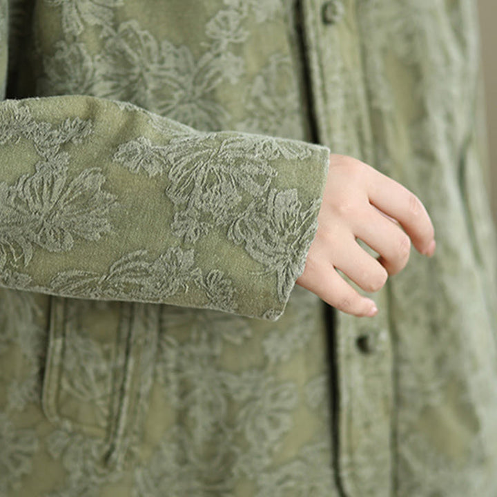 Buddha Stones Winter V-Neck Jacquard Frog-Button Cotton Long Sleeve Women's Thermal Jacket With Pockets - image 7