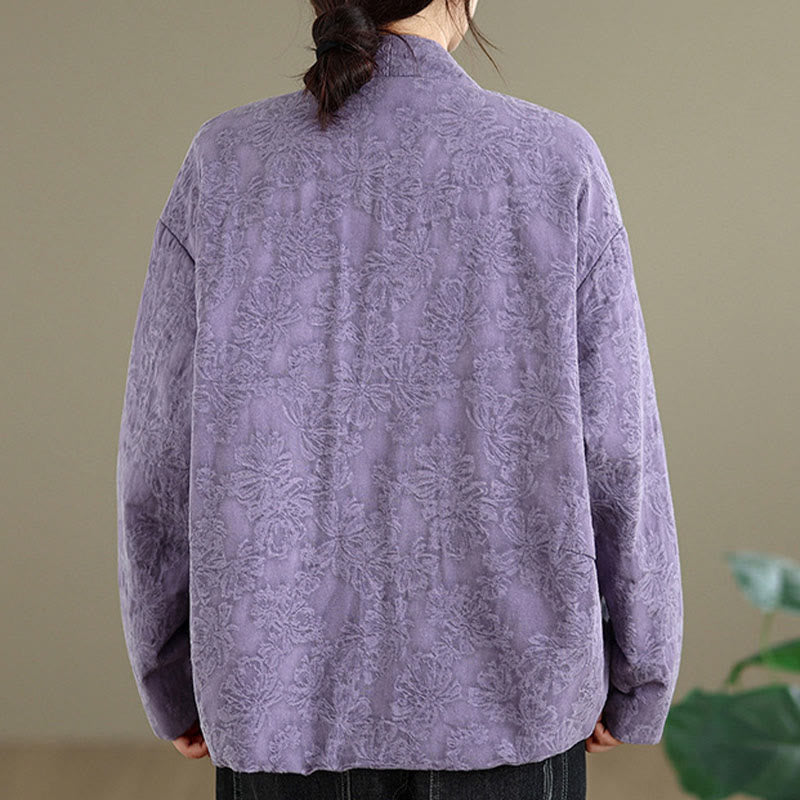 Buddha Stones Winter V-Neck Jacquard Frog-Button Cotton Long Sleeve Women's Thermal Jacket With Pockets - image 22