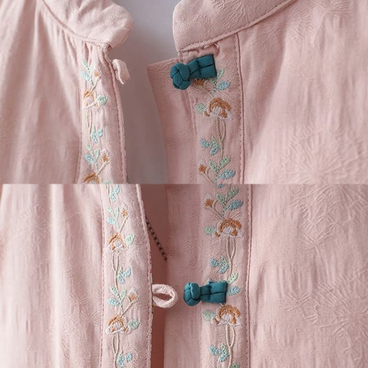 Buddha Stones Winter Frog-Button Embroidery Flowers Vines Open Front Cotton Long Sleeve Women's Thermal Jacket - image 7