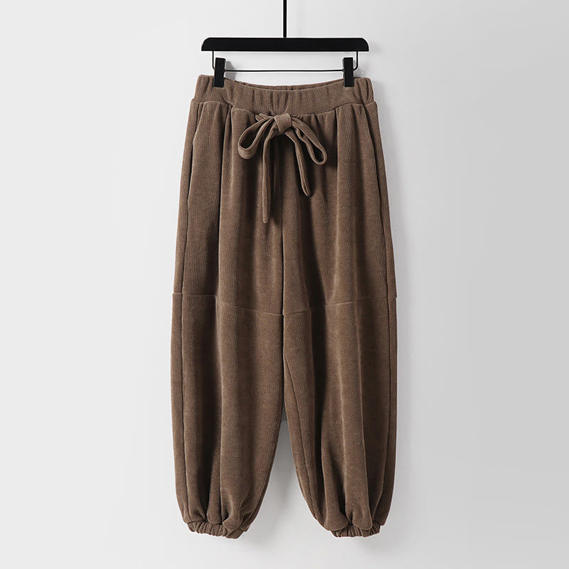 Buddha Stones Winter Solid Color Lace-up Men's Harem Cotton Corduroy Pants With Pockets - Tan - US/UK/AU54，EU64 (9XL) - image 0
