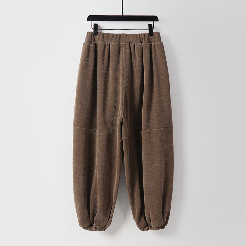 Buddha Stones Winter Solid Color Lace-up Men's Harem Cotton Corduroy Pants With Pockets - image 1