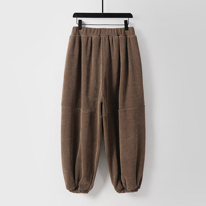 Buddha Stones Winter Solid Color Lace-up Men's Harem Cotton Corduroy Pants With Pockets - image 1