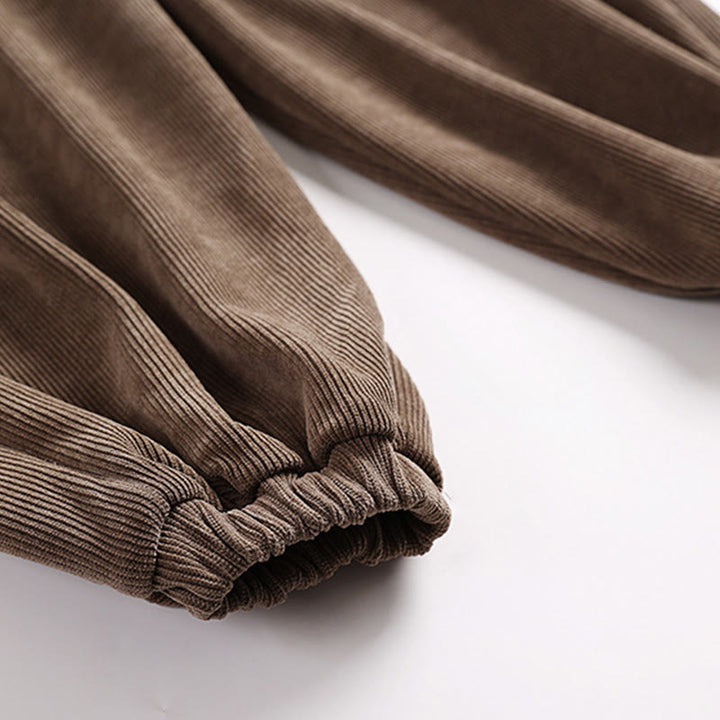 Buddha Stones Winter Solid Color Lace-up Men's Harem Cotton Corduroy Pants With Pockets - image 7