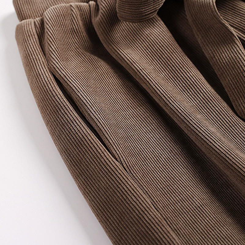 Buddha Stones Winter Solid Color Lace-up Men's Harem Cotton Corduroy Pants With Pockets - image 5