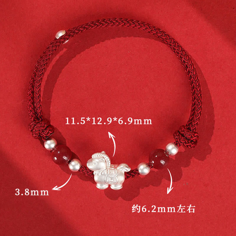 Buddha Stones 999 Sterling Silver Red Agate Year Of The Horse Prosperity String Bracelet - image 2