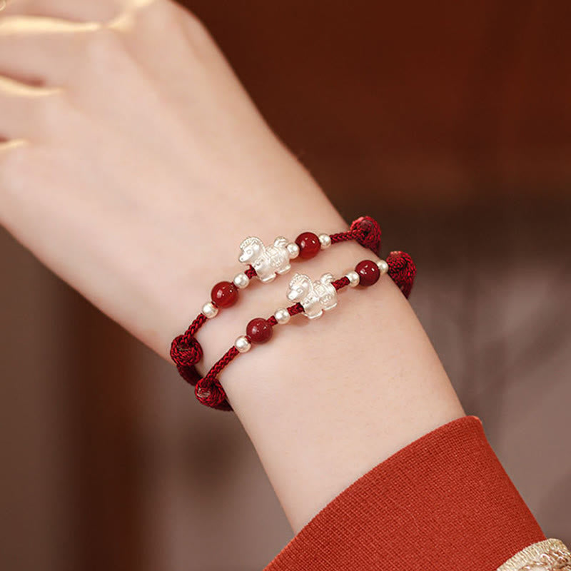 Buddha Stones 999 Sterling Silver Red Agate Year Of The Horse Prosperity String Bracelet - image 24