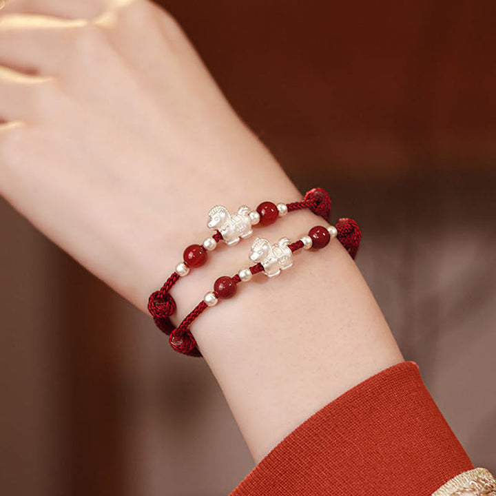 Buddha Stones 999 Sterling Silver Red Agate Year Of The Horse Prosperity String Bracelet - image 13