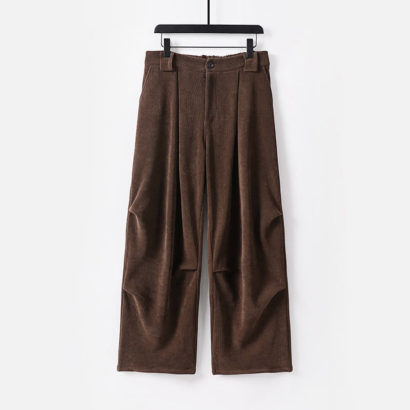 Buddha Stones Winter Button Zipper Design Elastic Waist Cotton Corduroy Men's Wide Leg Pants With Pockets - SaddleBrown - US/UK/AU54，EU64 (9XL) - image 0
