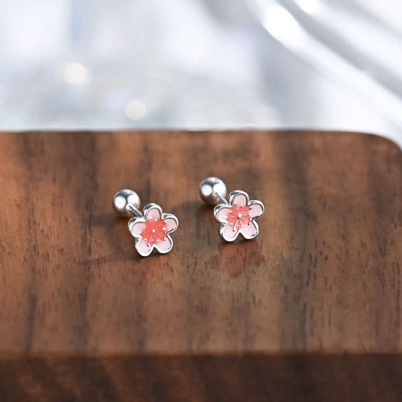 Buddha Stones 999 Sterling Silver Peach Blossom Blessing Earrings - image 1