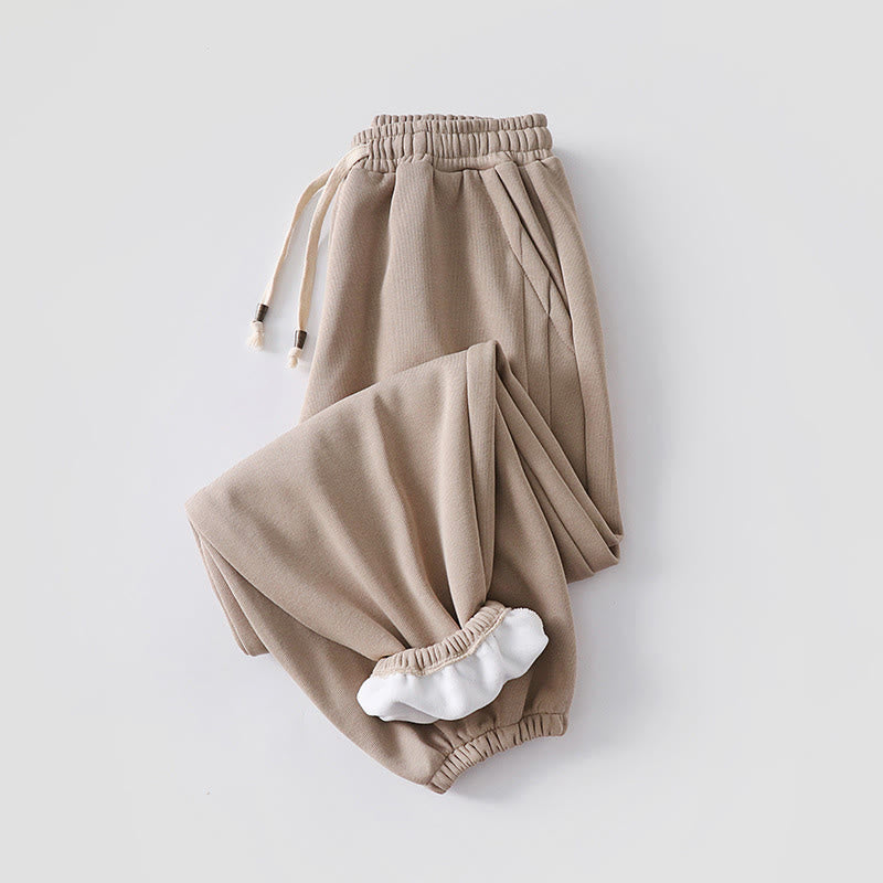 Buddha Stones Fall Winter Solid Drawstring Regular Fleece-Lined Elastic Waist Men's Cotton Harem Pants With Pockets - Beige(Fleece Lined Version) - US/UK/AU54，EU64 (9XL) - image 13