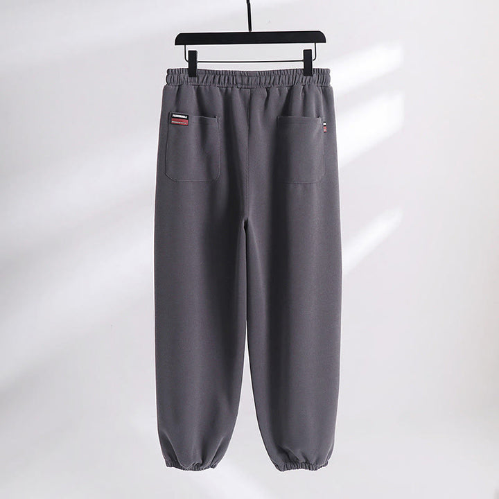Buddha Stones Fall Winter Solid Drawstring Regular Fleece-Lined Elastic Waist Men's Cotton Harem Pants With Pockets - image 1
