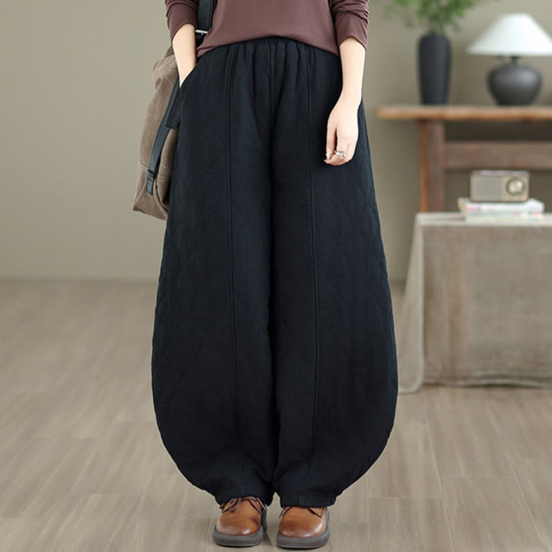 Buddha Stones Winter Diamond Pattern Cotton Women's Pants With Pockets - Black - US8-10，UK/AU12-14，EU40-42 (2XL) - image 13