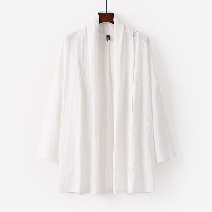 Buddha Stones Spring Fall Solid Color Long Sleeve Mid-length Open Front Men's Kimono - White - US/UK/AU54，EU64 (9XL) - image 9