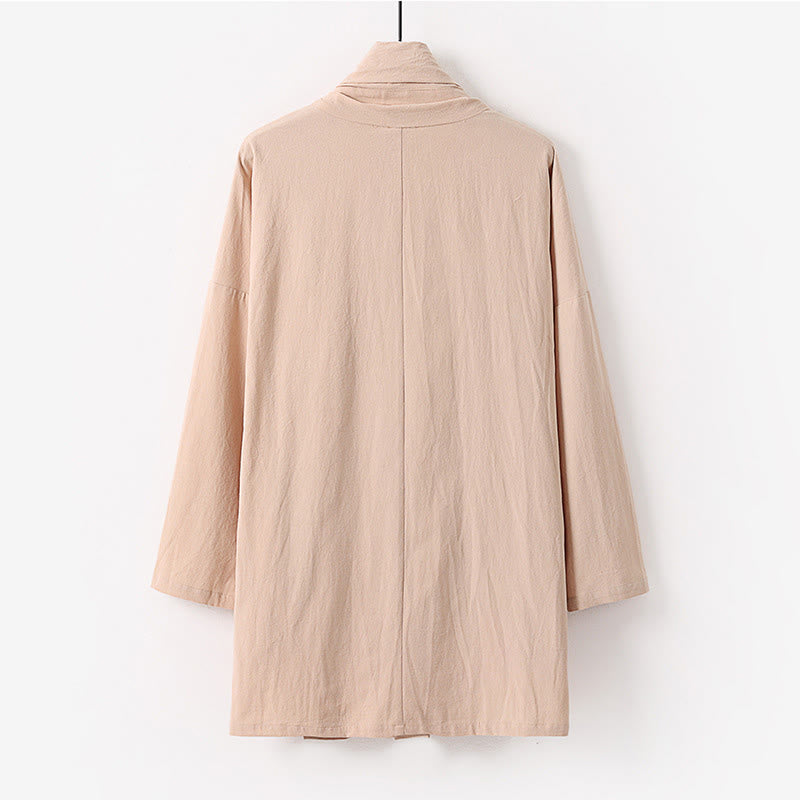 Buddha Stones Spring Fall Solid Color Long Sleeve Mid-length Open Front Men's Kimono - image 3