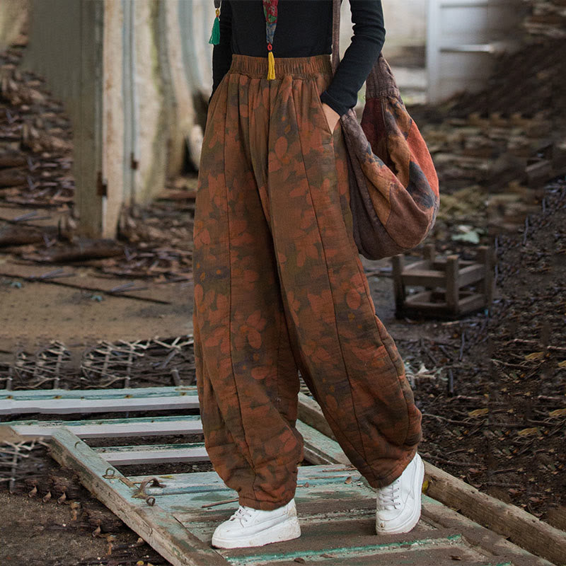 Buddha Stones Flower Pattern Cotton Thick Women's Pants With Pockets - image 8