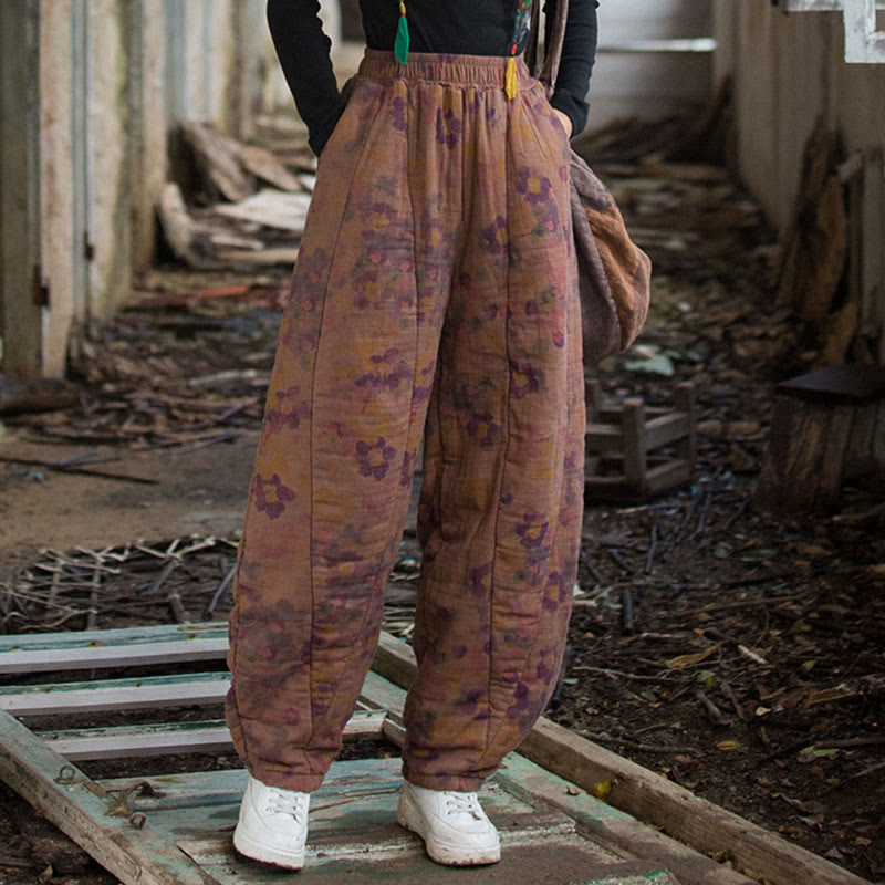 Buddha Stones Flower Pattern Cotton Thick Women's Pants With Pockets - image 11