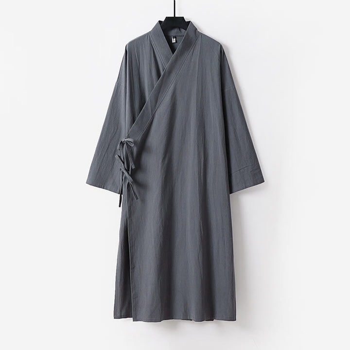 Buddha Stones 2Pcs Wudang Fall Solid Long Sleeve Men's Taoist Long Robe Sleeveless Vest Lace-up Kimono Ceremony Suit - image 2