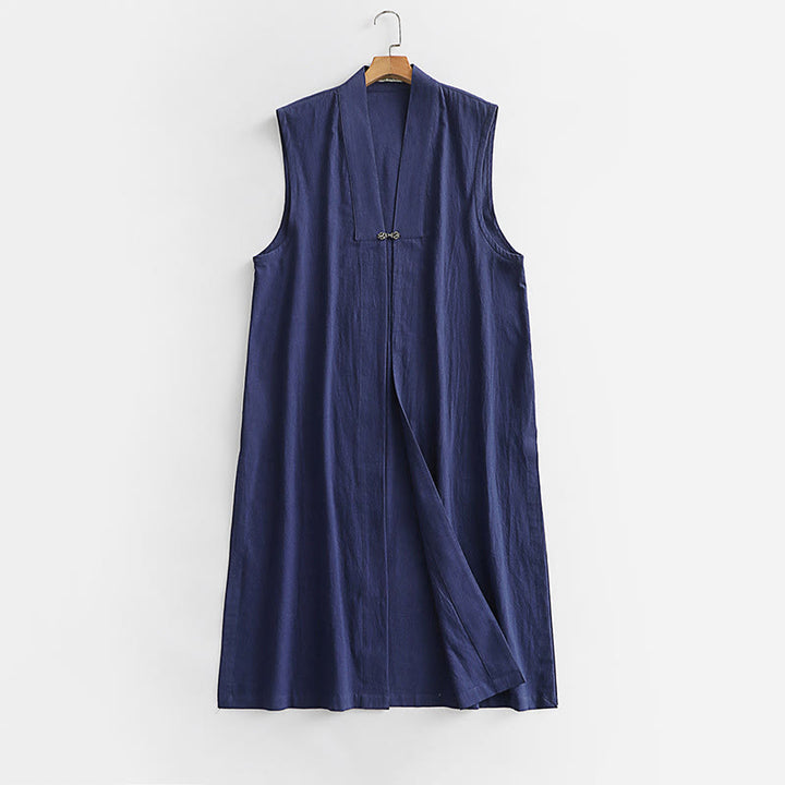 Buddha Stones 2Pcs Wudang Fall Solid Long Sleeve Men's Taoist Long Robe Sleeveless Vest Lace-up Kimono Ceremony Suit - image 16