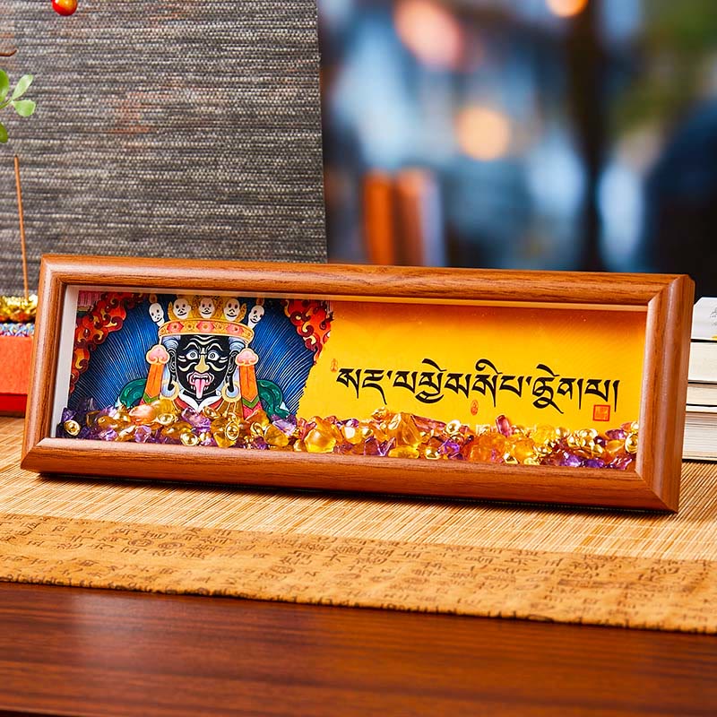 Buddha Stones Om Mani Padme Hum Buddha Golden Ingot Thangka Photo Frame Ornament Home Decor - Style 1 - Medium Density Fiberboard(9*30*4cm) - image 0