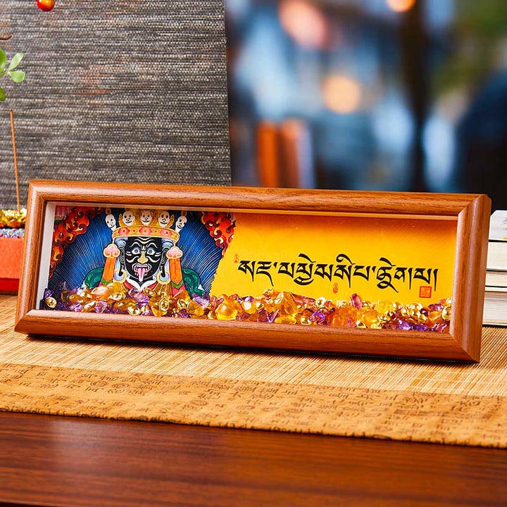 Buddha Stones Om Mani Padme Hum Buddha Golden Ingot Thangka Photo Frame Ornament Home Decor - Style 1 - Medium Density Fiberboard(9*30*4cm) - image 0