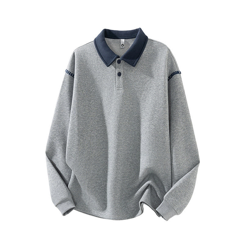 Buddha Stones Fall Polo Collar Button Men's Sweatshirt Cotton Pullover - LightGrey - US/UK/AU44，EU54 (4XL) - image 1