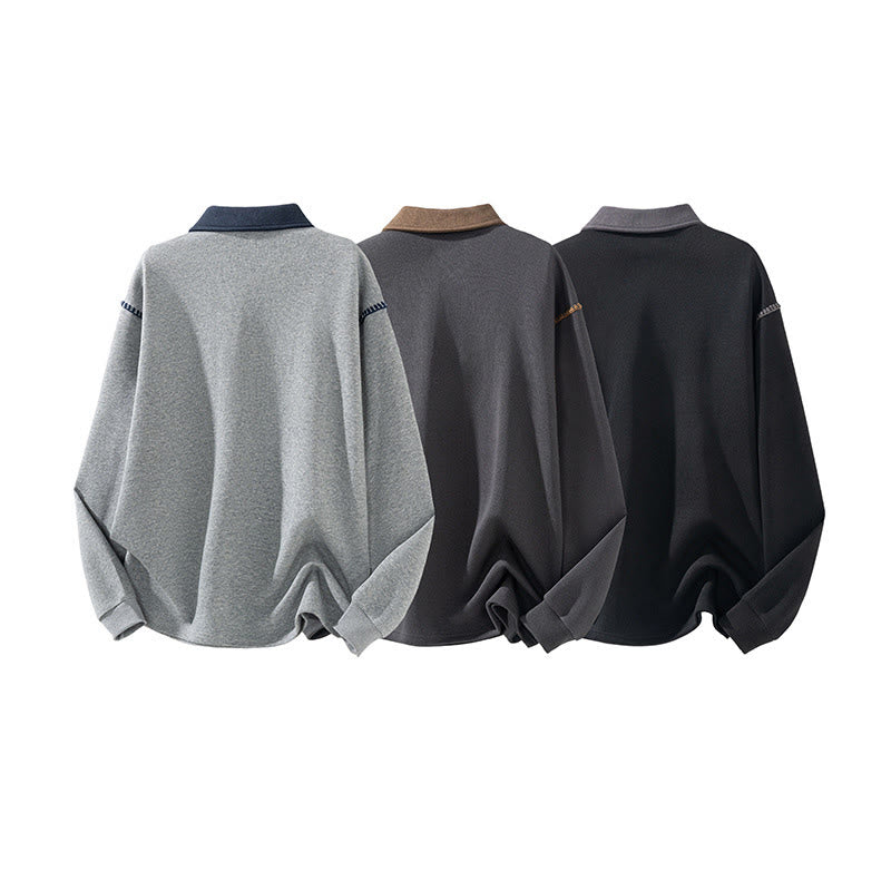 Buddha Stones Fall Polo Collar Button Men's Sweatshirt Cotton Pullover - image 13