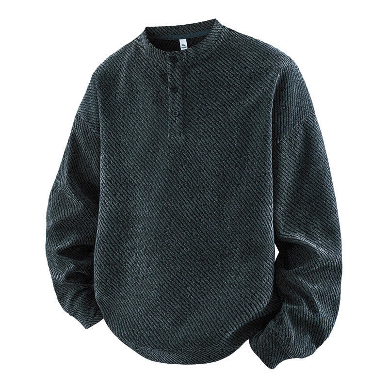 Buddha Stones Fall Crew Neck Stripes Button Men's Sweatshirt Pullover - DarkGray - US/UK/AU42，EU52 (3XL) - image 0