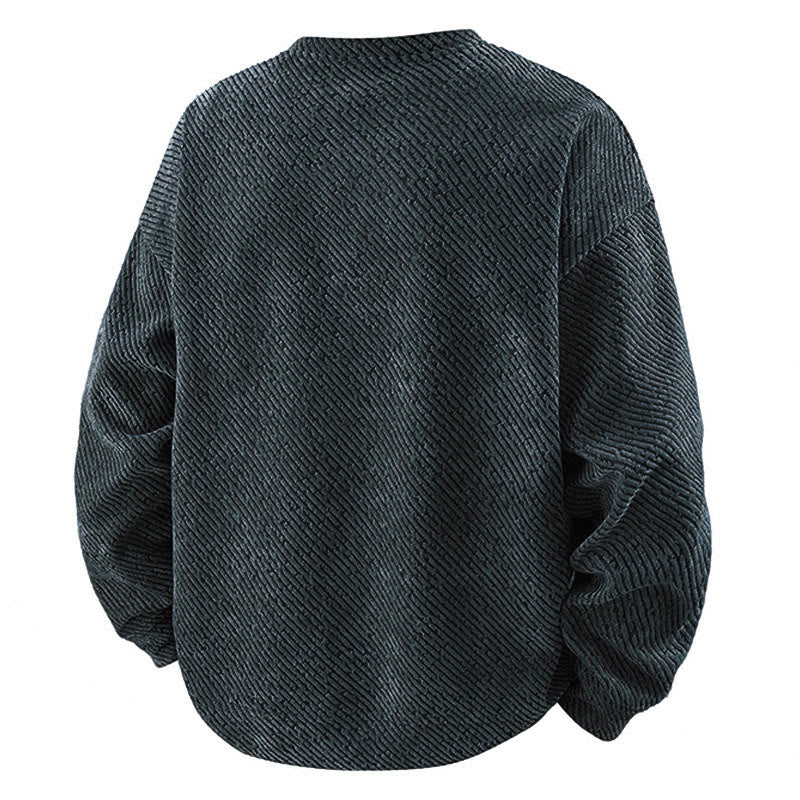 Buddha Stones Fall Crew Neck Stripes Button Men's Sweatshirt Pullover - image 1