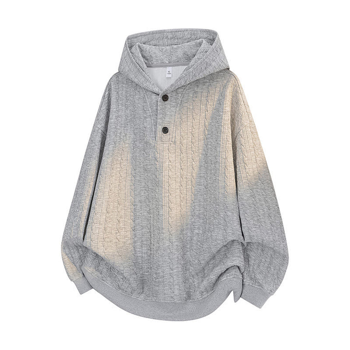 Buddha Stones Fall Winter Buttons Twisted Design Long Sleeve Men's Hoodie - LightGrey - US/UK/AU42，EU52 (3XL) - image 0