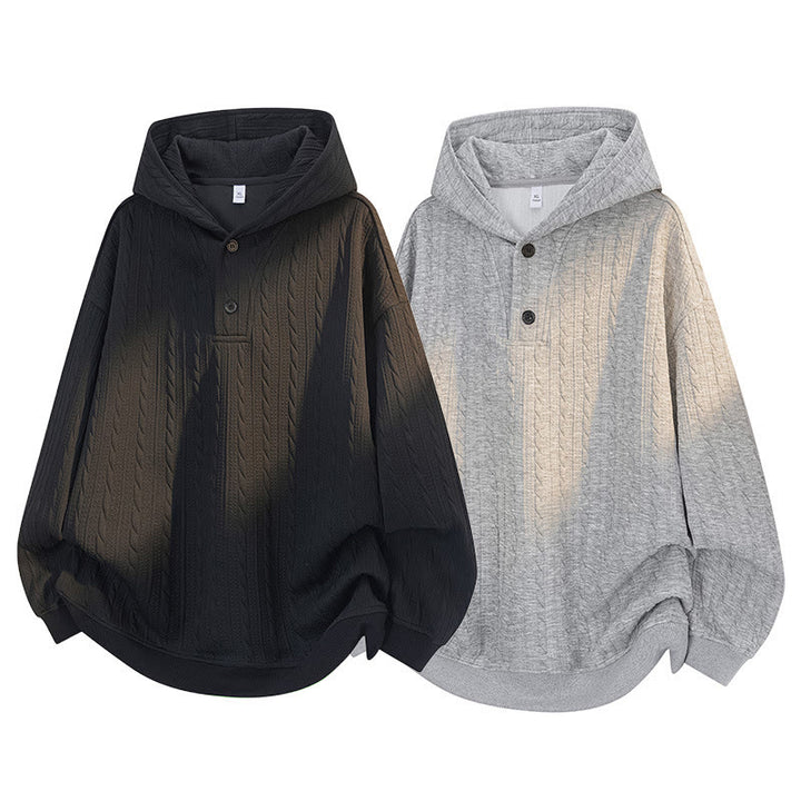 Buddha Stones Fall Winter Buttons Twisted Design Long Sleeve Men's Hoodie - image 9