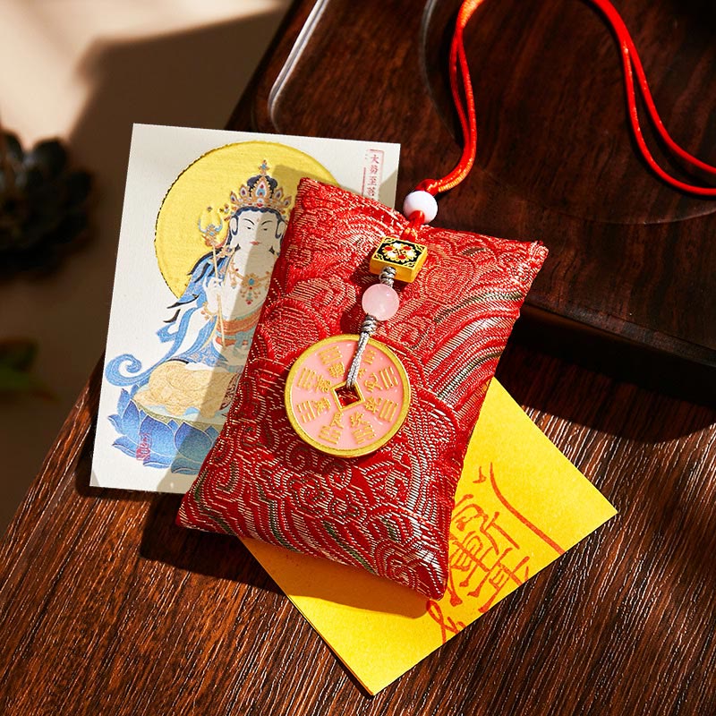 Buddha Stones Chinese Zodiac Natal Buddha Copper Coins Sachet Blessing Hanging Decoration - Red Fabric - Horse-Mahasattva Bodhisattva - image 28