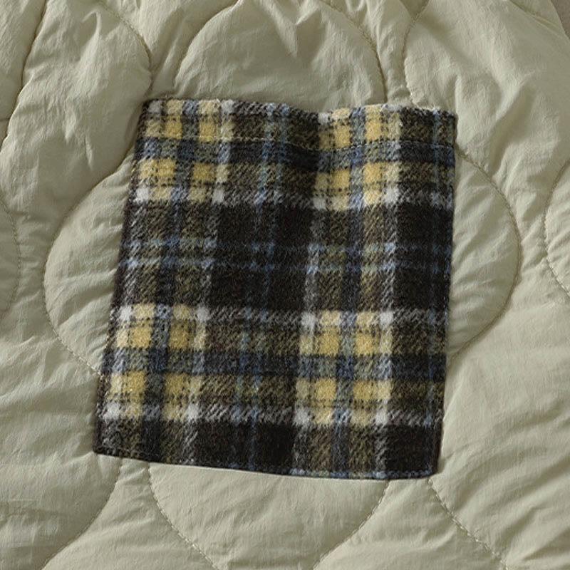 Buddha Stones Winter Curved Lines Elastic Waist Drawstring Patchwork Plaid Cotton Thermal Women's Pants With Pockets - image 10